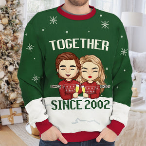 Together Since - Personalized Custom Unisex Wool Ugly Christmas Sweatshirt, All-Over-Print Sweatshirt - Gift For Couple, Husband Wife, Anniversary, Engagement, Wedding, Marriage Gift, Christmas Gift