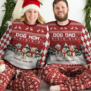 Merry Christmas Dog Dad Dog Mom- Personalized Custom Unisex Ugly Christmas Sweatshirt, Wool Sweatshirt, All-Over-Print Sweatshirt - Gift For Dog Lovers, Pet Lovers, Christmas Gift