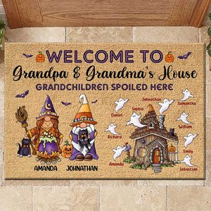 Grandchildren Spoiled Here On Halloween - Personalized Decorative Mat.