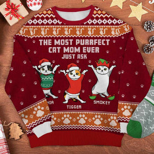 The Most Purrfect Cat Mom Ever - Personalized All-Over-Print Sweatshirt.
