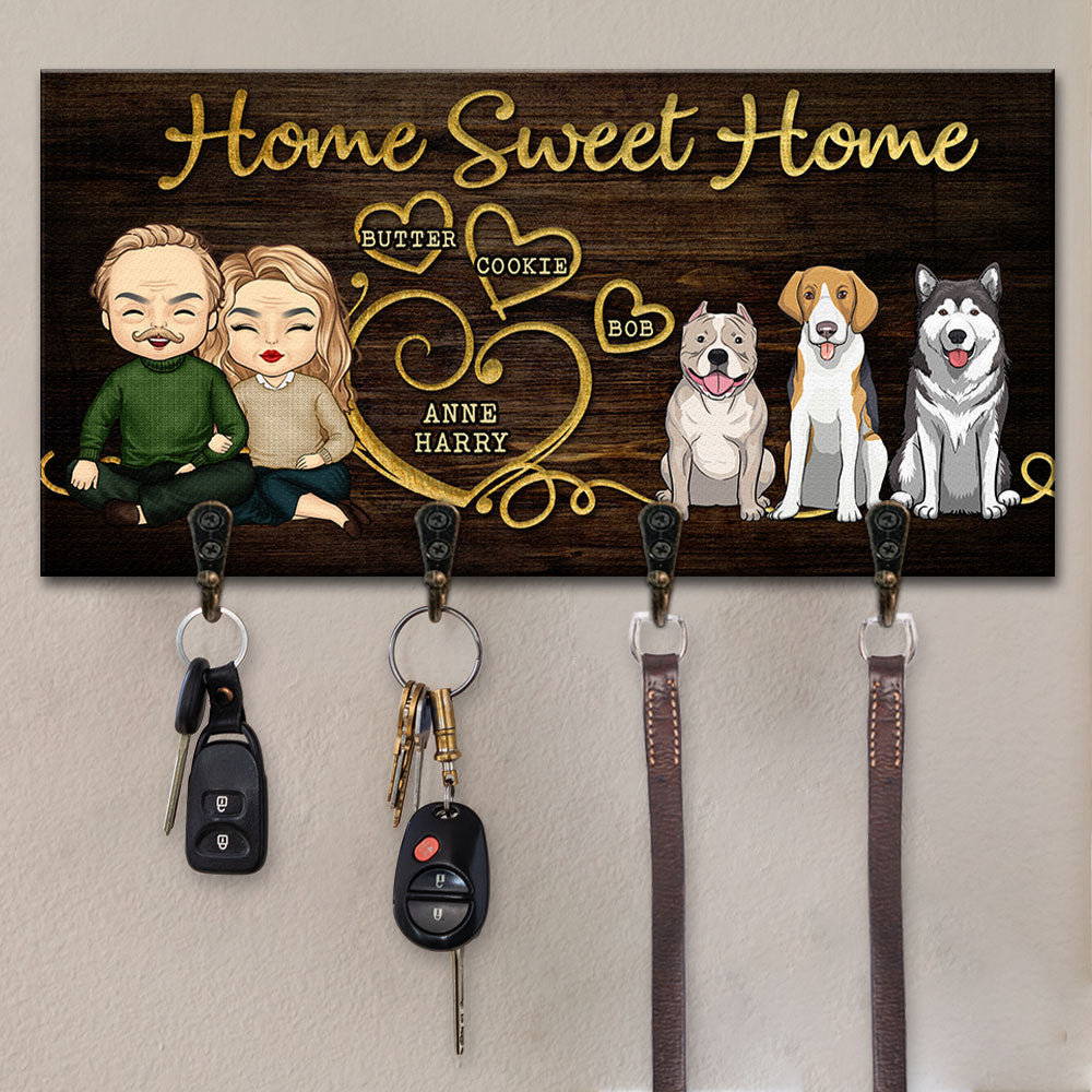 Family Is Complete With Paws And Love - Family Personalized Key Hanger, Key Holder - Gift For Couples, Husband Wife, Anniversary, Pet Owners, Pet Lovers