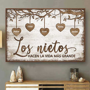 Los Nietos Hacen La Vida Más Grande - Personalized Horizontal Poster Spanish.