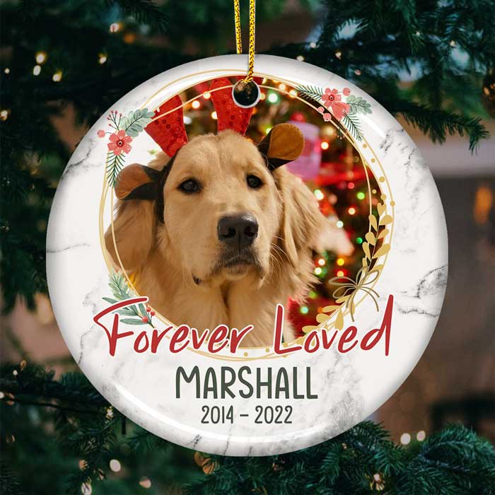 Forever Loved - Personalized Custom Round Shaped Ceramic Christmas Ornament - Upload Image, Memorial Gift, Sympathy Gift, Gift For Pet Lovers, Christmas Gift