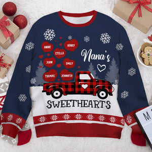 Nana's Little Sweethearts - Personalized Custom Unisex Ugly Christmas Sweatshirt, Wool Sweatshirt, All-Over-Print Sweatshirt -  Gift For Grandma, Grandparents, Christmas Gift