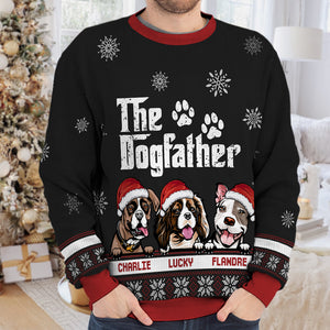 Merry Christmas The Dogfather Dogmother - Dog Personalized Custom Ugly Sweatshirt - Unisex Wool Jumper - Christmas Gift For Pet Owners, Pet Lovers