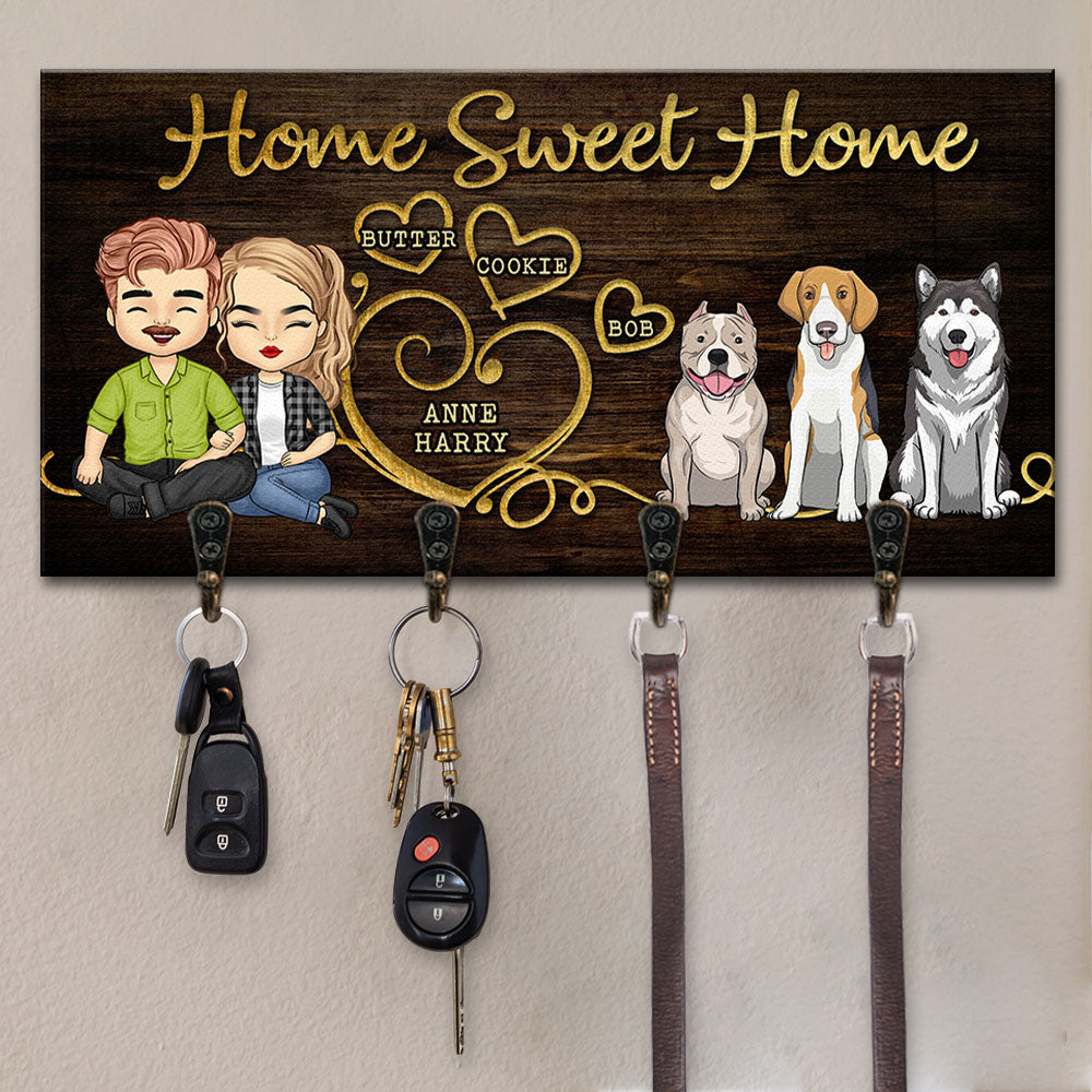 Family Is Complete With Paws And Love - Family Personalized Key Hanger, Key Holder - Gift For Couples, Husband Wife, Anniversary, Pet Owners, Pet Lovers