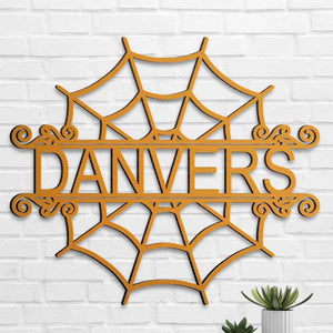 Halloween Spider Welcome - Personalized Shaped Wood Sign - Gift For Family, Halloween Gift