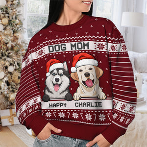 I'm A Happy Dog Dad Dog Mom - Personalized Custom Unisex Ugly Christmas Sweatshirt, Wool Sweatshirt, All-Over-Print Sweatshirt - Gift For Dog Lovers, Pet Lovers, Christmas Gift