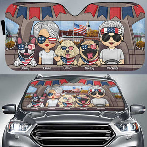 Couple & Dogs 4th July - Personalized Auto Sunshade - Gift For Couples, Husband Wife