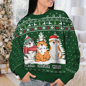 Meow You A Merry Christmas, Human - Personalized Custom Unisex Ugly Christmas Sweatshirt, Wool Sweatshirt, All-Over-Print Sweatshirt - Gift For Cat Lovers, Pet Lovers, Christmas Gift