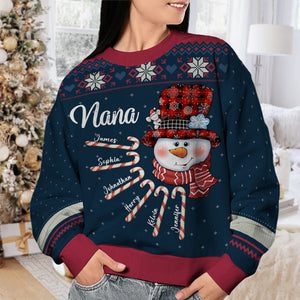 Nana's Candy Cane Cuties - Family Personalized Custom Ugly Sweatshirt - Unisex Wool Jumper - Christmas Gift For Grandma, Grandparents
