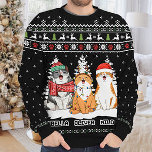 Meow You A Merry Christmas, Human - Personalized Custom Unisex Ugly Christmas Sweatshirt, Wool Sweatshirt, All-Over-Print Sweatshirt - Gift For Cat Lovers, Pet Lovers, Christmas Gift