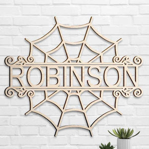 Halloween Spider Welcome - Personalized Shaped Wood Sign - Gift For Family, Halloween Gift