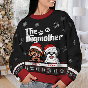 Merry Christmas The Dogfather Dogmother - Dog Personalized Custom Ugly Sweatshirt - Unisex Wool Jumper - Christmas Gift For Pet Owners, Pet Lovers