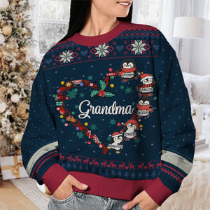 Grandma's Little Penguins Christmas - Family Personalized Custom Ugly Sweatshirt - Unisex Wool Jumper - Christmas Gift For Grandma, Grandparents