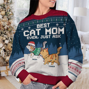 Best Cat Mom, Cat Dad Ever Just Ask - Cat Personalized Custom Ugly Sweatshirt - Unisex Wool Jumper - Christmas Gift For Pet Owners, Pet Lovers