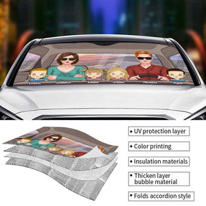 Couple Driving & Kids - Personalized Auto Sunshade - Gift For Couples, Husband Wife