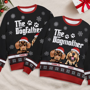 Merry Christmas The Dogfather Dogmother - Dog Personalized Custom Ugly Sweatshirt - Unisex Wool Jumper - Christmas Gift For Pet Owners, Pet Lovers
