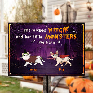Halloween For Cats - The Wicked Witch And Her Little Monsters Live Here - Personalized Metal Sign, Halloween Ideas.