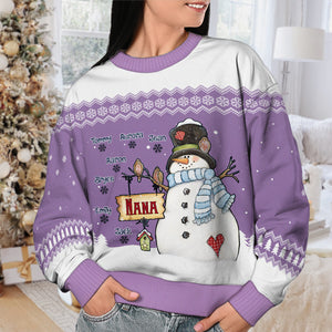 Nana Snowman & Her Little Snowflakes - Personalized Custom Unisex Ugly Christmas Sweatshirt, Wool Sweatshirt, All-Over-Print Sweatshirt -  Gift For Grandma, Grandparents, Christmas Gift