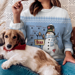 Nana Snowman & Her Little Snowflakes - Personalized Custom Unisex Ugly Christmas Sweatshirt, Wool Sweatshirt, All-Over-Print Sweatshirt -  Gift For Grandma, Grandparents, Christmas Gift