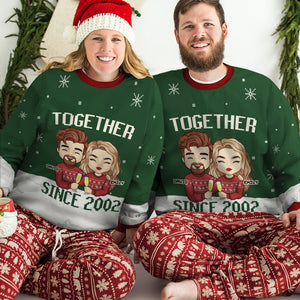 Together Since - Personalized Custom Unisex Wool Ugly Christmas Sweatshirt, All-Over-Print Sweatshirt - Gift For Couple, Husband Wife, Anniversary, Engagement, Wedding, Marriage Gift, Christmas Gift