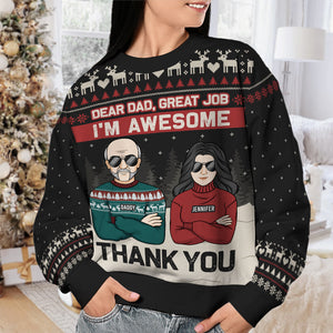 Thank You Dad We're Awesome - Personalized Custom Unisex Ugly Christmas Sweatshirt, Wool Sweatshirt, All-Over-Print Sweatshirt -  Gift For Dad, Christmas Gift