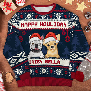 Happy Pawliday - Personalized Custom Unisex Ugly Christmas Sweatshirt, Wool Sweatshirt, All-Over-Print Sweatshirt - Gift For Dog Lovers, Pet Lovers, Christmas Gift
