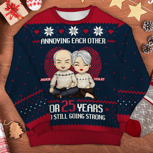 Still Going Strong - Personalized Custom Unisex Ugly Christmas Sweatshirt, Wool Sweatshirt, All-Over-Print Sweatshirt - Gift For Couple, Husband Wife, Anniversary, Engagement, Wedding, Marriage Gift, Christmas Gift