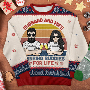 Husband And Wife Drinking Buddies For Life - Gift For Couples, Personalized All-Over-Print Sweatshirt.