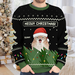 Meowy Christmas - Cat Personalized Custom Ugly Sweatshirt - Unisex Wool Jumper - Christmas Gift For Pet Owners, Pet Lovers