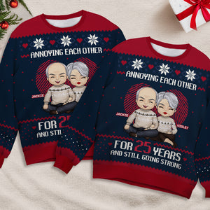 Still Going Strong - Personalized Custom Unisex Ugly Christmas Sweatshirt, Wool Sweatshirt, All-Over-Print Sweatshirt - Gift For Couple, Husband Wife, Anniversary, Engagement, Wedding, Marriage Gift, Christmas Gift