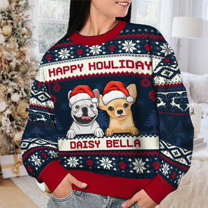 Happy Pawliday - Personalized Custom Unisex Ugly Christmas Sweatshirt, Wool Sweatshirt, All-Over-Print Sweatshirt - Gift For Dog Lovers, Pet Lovers, Christmas Gift