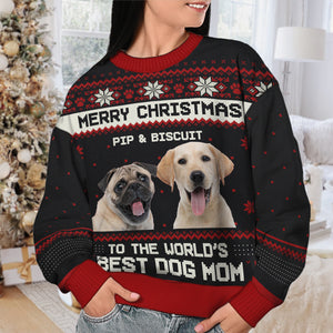 Ya Filthy Animal Merry Christmas - Personalized Custom Unisex Ugly Christmas Sweatshirt, Wool Sweatshirt, All-Over-Print Sweatshirt - Upload Image, Gift For Dog Lovers, Pet Lovers, Christmas Gift