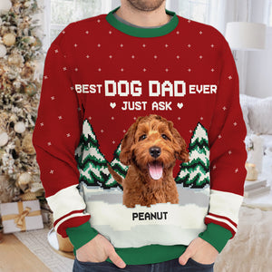 Best Cat Mom Ever, Just Ask - Personalized Custom Unisex Ugly Christmas Sweatshirt, Wool Sweatshirt, All-Over-Print Sweatshirt - Upload Image, Gift For Pet Lovers, Christmas Gift