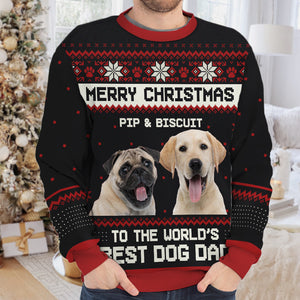 Ya Filthy Animal Merry Christmas - Personalized Custom Unisex Ugly Christmas Sweatshirt, Wool Sweatshirt, All-Over-Print Sweatshirt - Upload Image, Gift For Dog Lovers, Pet Lovers, Christmas Gift