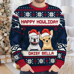 Happy Pawliday - Personalized Custom Unisex Ugly Christmas Sweatshirt, Wool Sweatshirt, All-Over-Print Sweatshirt - Gift For Dog Lovers, Pet Lovers, Christmas Gift