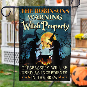 Halloween - Warning Witch Property - Personalized Flag.