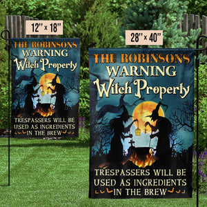 Halloween - Warning Witch Property - Personalized Flag.