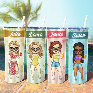Chibi Summer Floral - Personalized Skinny Tumbler - Gift For Bestie