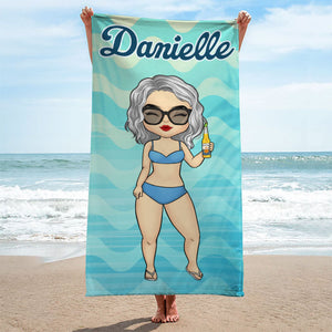 Tropical Chibi Summer Vacation - Personalized Beach Towel - Gift For Bestie