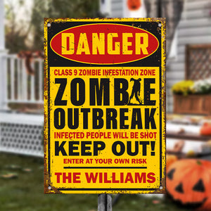 Keep Out Of Zombie Outbreak - Personalized Metal Sign, Halloween Ideas..