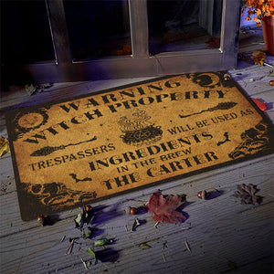 Warning Witch Property - Personalized Decorative Mat, Halloween Ideas..
