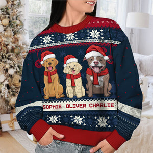 Christmas Dogs - Personalized Custom Unisex Ugly Christmas Sweatshirt, Wool Sweatshirt, All-Over-Print Sweatshirt - Gift For Dog Lovers, Pet Lovers, Christmas Gift
