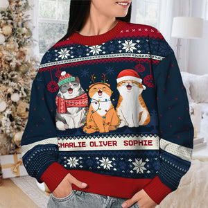 Christmas Cats - Personalized Custom Unisex Ugly Christmas Sweatshirt, Wool Sweatshirt, All-Over-Print Sweatshirt - Gift For Cat Lovers, Pet Lovers, Christmas Gift