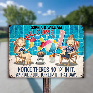 Welcome To Our Pool - Personalized Metal Sign - Gift For Couples, Husband Wife