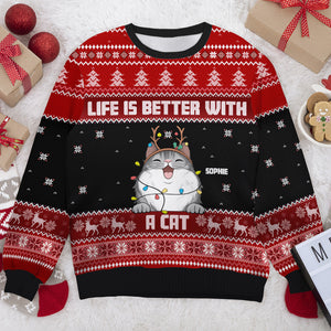 Life Is Better With Cats - Personalized All-Over-Print Sweatshirt.