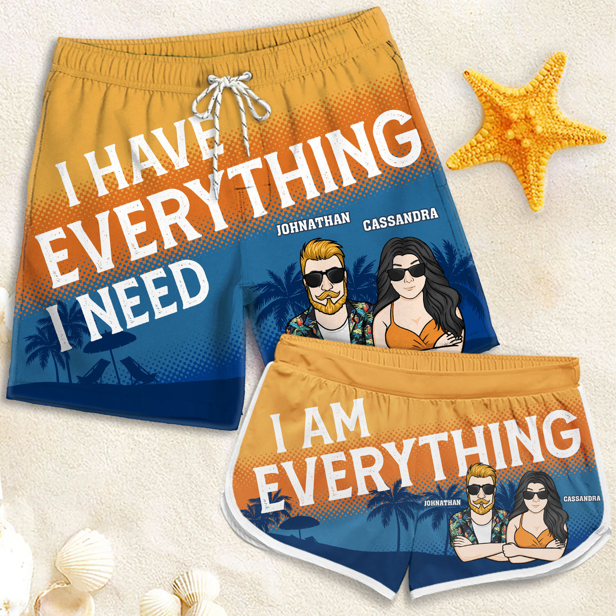 I'm Everything He Need - Personalized Couple Beach Shorts - Gift For Couples, Husband Wife