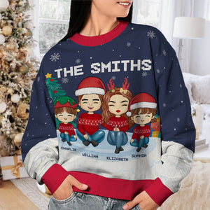 Christmas Is A Time For Family Dad, Mom - Family Personalized Custom Ugly Sweatshirt - Unisex Wool Jumper - Christmas Gift For Family Members