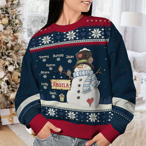 Grandma Snowman & Her Little Snowflakes - Family Personalized Custom Ugly Sweatshirt - Unisex Wool Jumper - Christmas Gift For Grandma, Grandparents